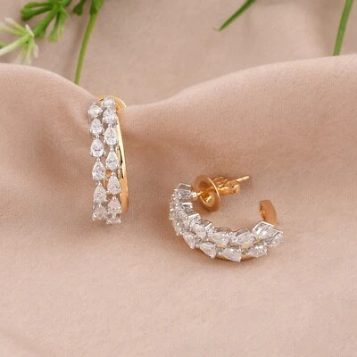 2.15 Ct Lab Grown CVD Pear Diamond Earrings 18k Yellow/White Gold Gift for Her - Image 1 of 4