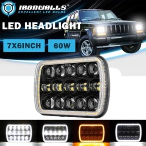 For Jeep Cherokee XJ 7x6" 5x7" LED Headlight Hi-Lo Beam DRL Turn Angel Eyes Lamp - Picture 1 of 12