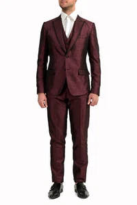 Dolce & Gabbana Men's Violet Silk Geometric Print Two Button Three Piece Suit - Picture 1 of 16