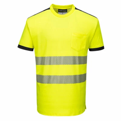 Portwest PW3 Hi-Vis SS T-Shirt Chest Pockets Side Vents Moisture Wicking S-4X  - Image 1 of 2