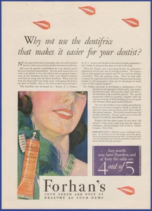 Vintage 1929 FORHAN'S For The Gums Pyorrhea Tooth Dental Hygiene 20's Print Ad - Bild 1 von 1