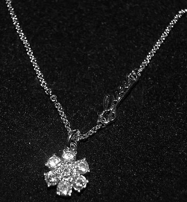 NWT Guess Silver Metal & Clear Rhinestones Flower Shaped Pendant Necklace, Boxed - Image 1 of 3