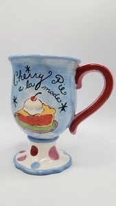 Jennifer Brinley Certified International Tall Pedestal Coffee Mug Cherry Pie - Picture 1 of 12