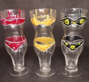 Bikini Glasses - Set of 3 - Yellow, Black & Red - Bar Ware - No chips or cracks - Picture 1 of 17