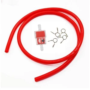 Red 100cm Gas Fuel Filter Petrol Pipe Hose Line & 4 Clip Mini Moto Scooter - Picture 1 of 5