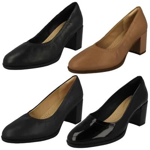 Damas Clarks Cuero/Patente Inteligente Bloque de Trabajo Tacón Corte Zapatos Freva55 Court - Imagen 1 de 28