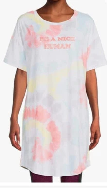 IVORY TIE DYE "BE A NICE HUMAN" SLEEP SHIRT HOUSE DRESS NIGHTGOWN 2X / 3X - Image 1 of 2