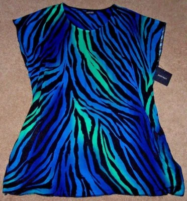 Nuevo con etiquetas Camisón/Cubierta Tejido Dellen Tracy Negro/Azul/Verde Cebra S/M BOLSILLOS Foto 1 de 3