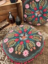 Cotton Velvet Embroidered Boho Flower Fair Trade Floor/Yoga /Meditation Cushion
