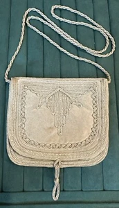 Vintage Velvet Handbag Purse Gray w/ Satin Rope Embroidery - Picture 1 of 9