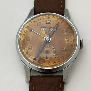 Vintage 31mm Britix Triple Calendar Herren Mechanische Armbanduhr Orange Dial - Bild 1 von 9