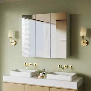 Triple Door Bathroom Mirror Cabinet Cupboard Stainless Steel Wall Mounted - Picture 1 of 9