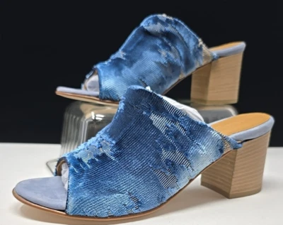 Firenze 女式 8.5 码拖鞋凉鞋意大利穆勒鞋蓝色复古天鹅绒新品 — 第 1/4 张图片