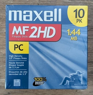 "Disquetes Maxell MF2HD 3,5"" 1,44 MB paquete de 10 - sellados de fábrica nuevos" Foto 1 de 4
