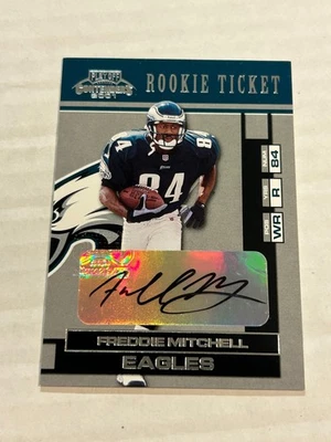 Boleto de novato 2001 Playoff Contenders Freddie Mitchell #128 Auto Eagles SP Foto 1 de 2