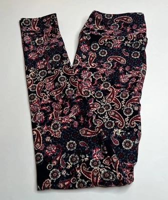NEW LuLaRoe OS Leggings BLUE MAGENTA PEACH CREAM Line PAISLEY Flower Geometric - Image 1 of 4
