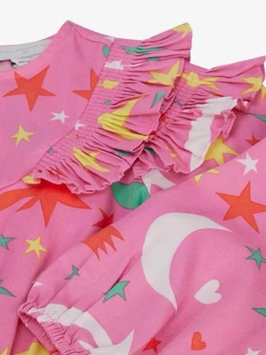Stella McCartney Girl’s Shooting Star Print Woven Dress Shirred Waist Pink Sz 14 - Image 1 of 4