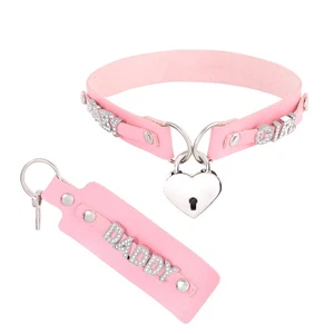 Collar Custom Pu Leather Chocker Punk DIY Necklace Heart LOCK BDSM Gift Choker - Picture 1 of 9