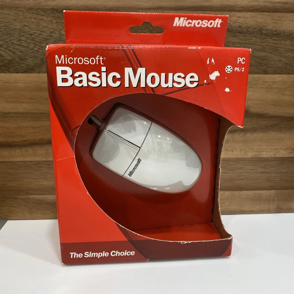 Microsoft White Basic PS/2 Mouse In Box PC Windows 98, 2000, New - Image 1 of 4
