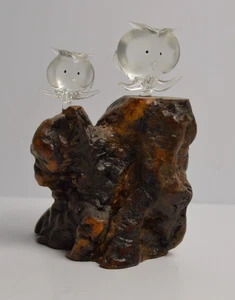 Gufi in vetro vintage su driftwood soffiato a mano MCM uccellino da collezione 6" - Foto 1 di 19