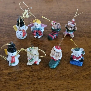 Lot 8 Christmas Miniature Ornaments Bear dog Snowman Angel Mice Gingerbread - Picture 1 of 7