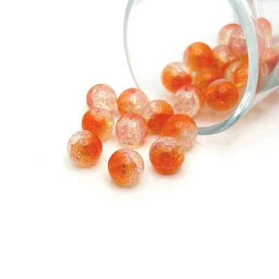 Оранжевые и прозрачные стеклянные бусины с трещинами 10 мм - продавец из США - Изображение 1 из 3