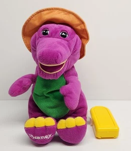16" Barney Plush with Orange Hat Singing Rain Drops, Tested and Working - Picture 1 of 15
