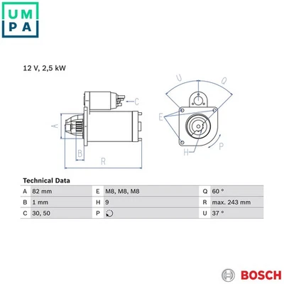 STARTER 0 986 021 640 FOR PEUGEOT BOXER/Van/Bus/Platform/Chassis FIAT 2.8L 4cyl - Image 1 of 4