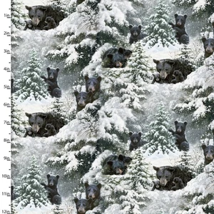 UNDER THE MOONLIGHT BEARS BY 3 WISHES BEAR CUBS WINTER FOREST ANIMALS FABRIC HY - Picture 1 of 1