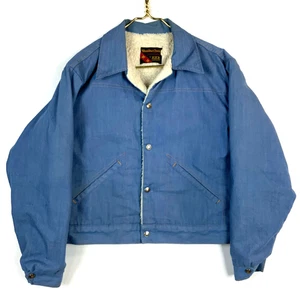 Vintage Weather Jack 1970s Denim Jacket Large Made Usa Snap Button Sherpa Lined - Picture 1 of 6