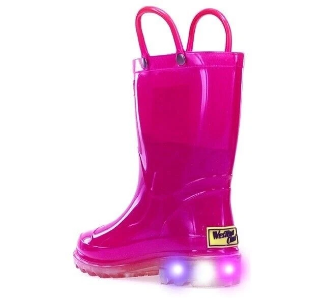 WESTERN CHIEF Rosa Brillo Iluminado Niñas Pequeñas Botas de Lluvia Impermeables Fácil de Encender 9 Foto 1 de 4