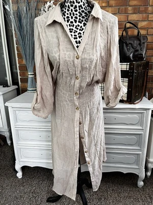 Vestido midi túnica tostado mlle gabrielle manga 3/4 lengüeta enrollable aberturas laterales curvilíneo talla 2X Foto 1 de 4