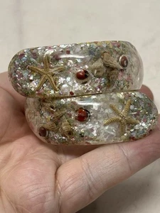 Brazalete brazalete pinza confeti estrella de mar Lucite vintage MCM AÑOS 50 playa - Imagen 1 de 8