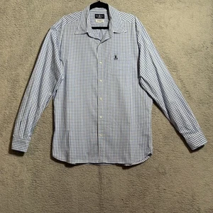 Psycho Bunny Button Up Shirt Men XL Single Needle Blue White Checked Long Sleeve - Picture 1 of 8