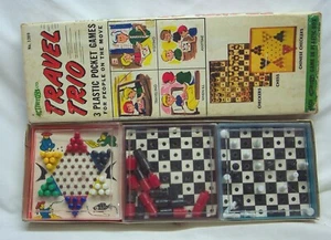 Vintage Travel Trio 3 Plastic Pocket Games GAME Set 1960's Travel Games Chess - Picture 1 of 9