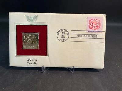1981 PCS Flowers Camellia 18¢ FDC 22K Gold Stamp Replica - Image 1 of 2