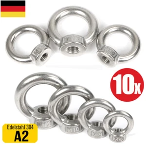 10Stk. Ringmutter A2 Edelstahl 304 Ringschraube Ring Öse Mutter M6 M8 M10 M12 - Bild 1 von 5