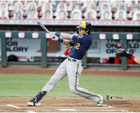 Christian Yelich Milwaukee Brewers Unsigned Hitting Photograph Cover
