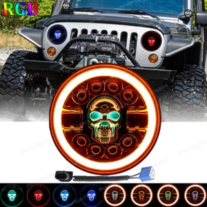 1PC 7" inch RGB LED Halo Headlights Hi/Lo DRL Beam for Jeep Wrangler JK LJ TJ CJ - Picture 1 of 12