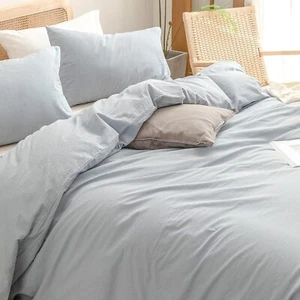 Twin/Twin XL Light Blue Duvet Cover Set With Pillowcases Soft Washed Cotton Bedd - Picture 1 of 6