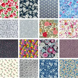 Floral Fabric 100% Cotton Poplin Rose & Hubble Mini Ditsy Flowers Half Metre - Picture 1 of 43