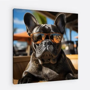 Französische Bulldogge Leinwand Wandbild - gewickelt über Rahmen oder nur die Leinwand! - Beachy - Bild 1 von 3