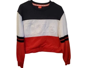 Coke Cola Womens Red/White/Black Stripe Cropped Sweatshirt Long Sleeve Size M - Picture 1 of 3