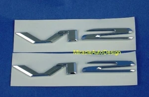 TWO CHROME * V12 * LETTER EMBLEMS MERCEDES BENZ BMW AUDI MUSTANG CAMARO CORVETTE - Picture 1 of 4