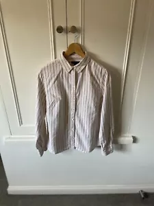 Lands End Shirt Womens 12 Off White Striped Supima Cotton Long Sleeve - Picture 1 of 11