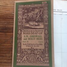 Antique 1913? Ordnance survey Cloth map of S W Cornwall and Scilly isles