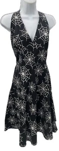 XL Rock Steady Black Halter Spider Web Dress Halloween Gentle Stretch - Picture 1 of 6