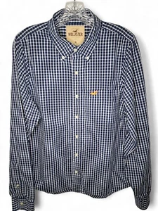 Hollister Baumwolle blau & weiß kariert Button Down Hemd Herren XL Freizeit Preppy - Bild 1 von 6
