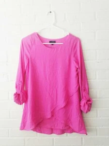 THE LIMITED NUEVO CON ETIQUETAS NUEVO Camisa Top Blusa Rosa Manga Tabuladora Dobladillo Asimétrico XS $59.95 - Imagen 1 de 3