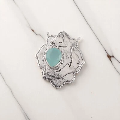 Colgante hecho a mano de plata de ley 925 con piedras preciosas de calcedonia aguamarina regalo para cumpleaños Foto 1 de 4